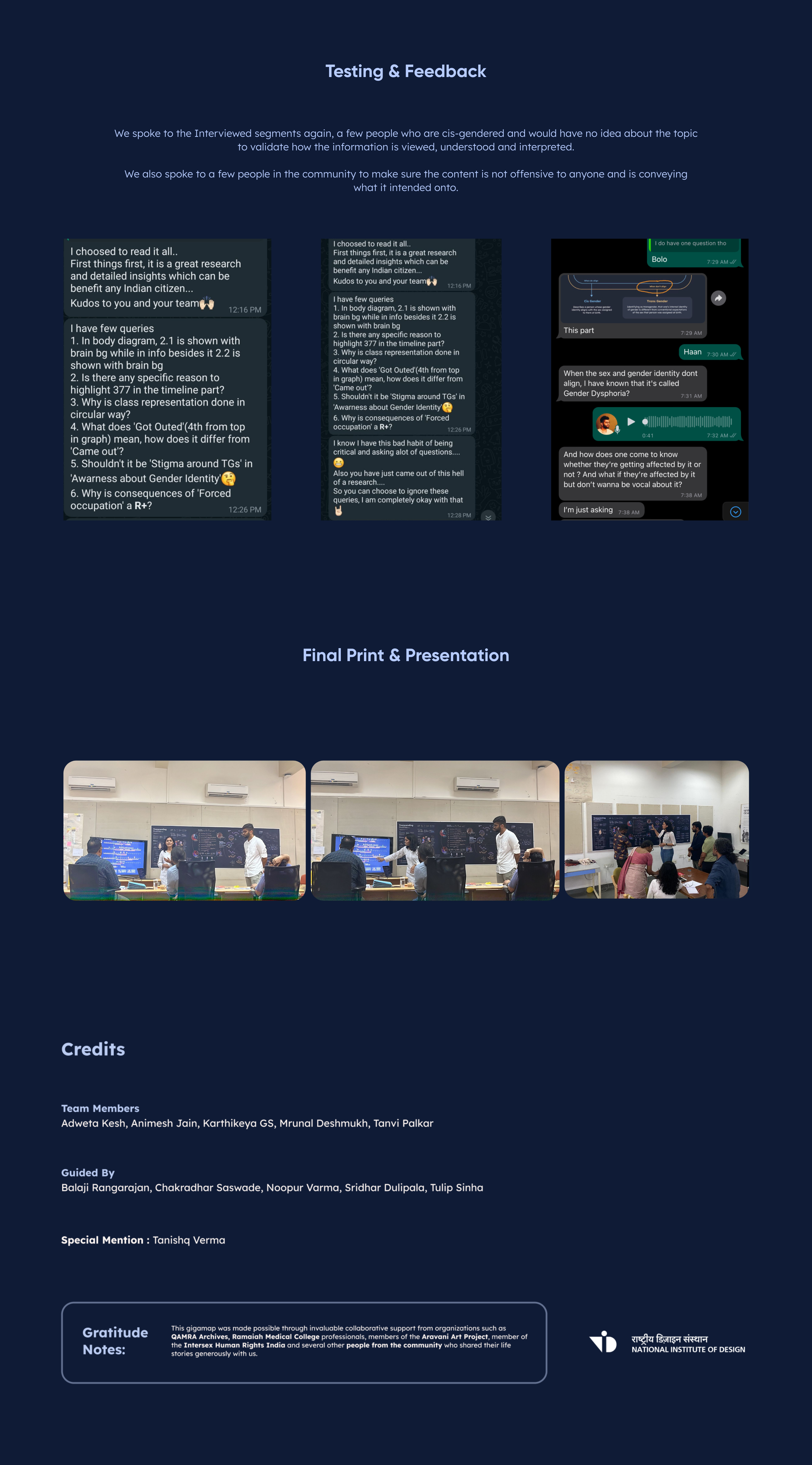 Transcending Dualities — testing & final presentation